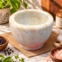 Antique  Handicrafted White Marble Grinding Round Bowl - 2026091126UNQ
