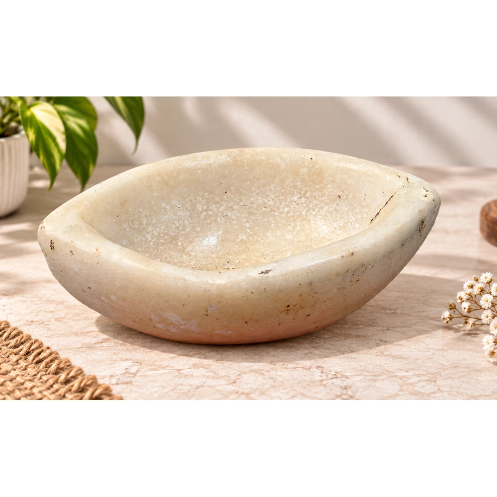 Antique  Handicrafted White Marble Grinding Bowl called Karal - 2026091106UNQ