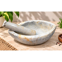 Antique Handicrafted White Marble Grinding Bowl called Karal With Mortar - 2026091110UNQ