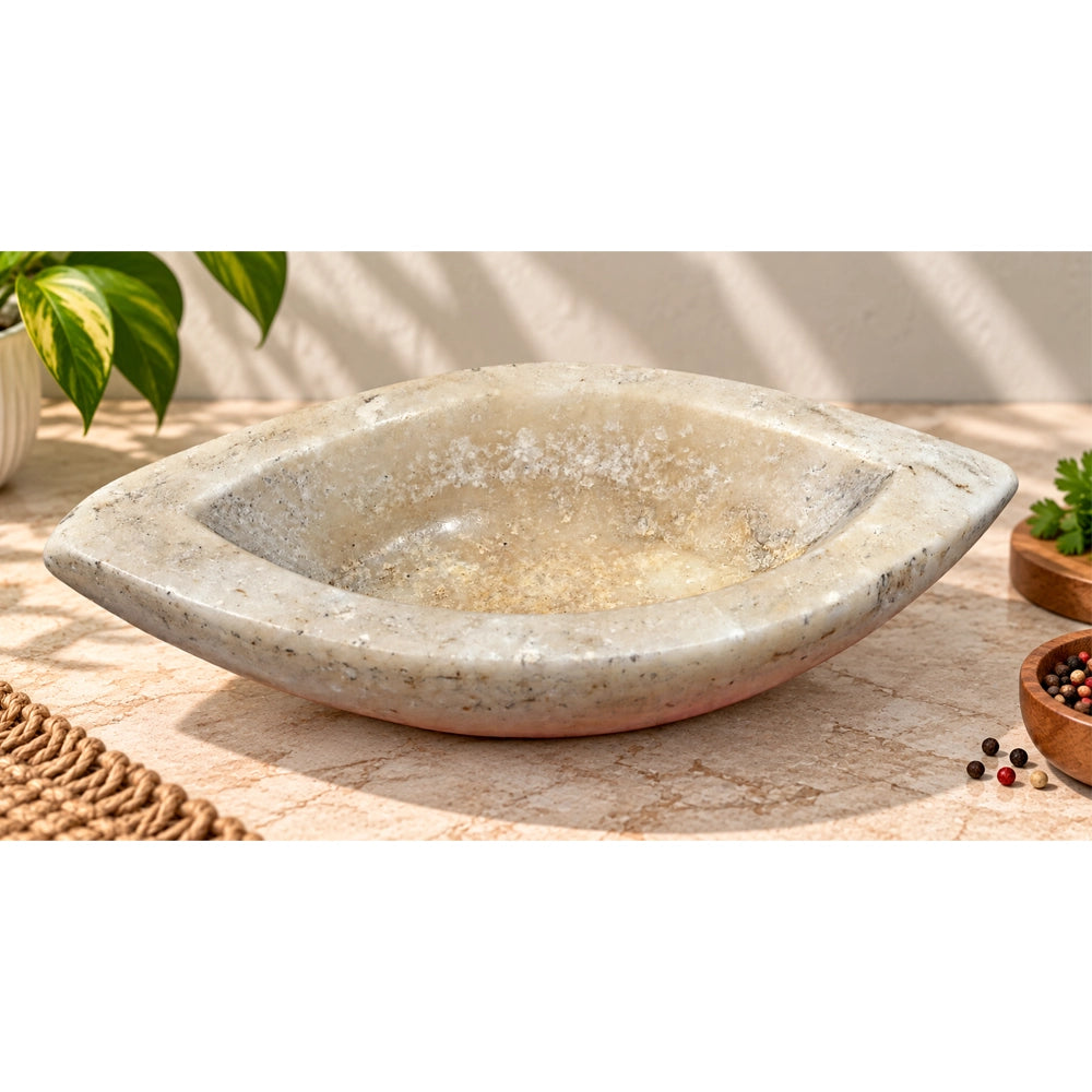 Antique  Handicrafted White Marble Grinding Bowl called Karal - 2026091116UNQ